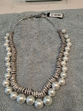 Cache Silver Pearl and Crystal Statement Necklace - Women